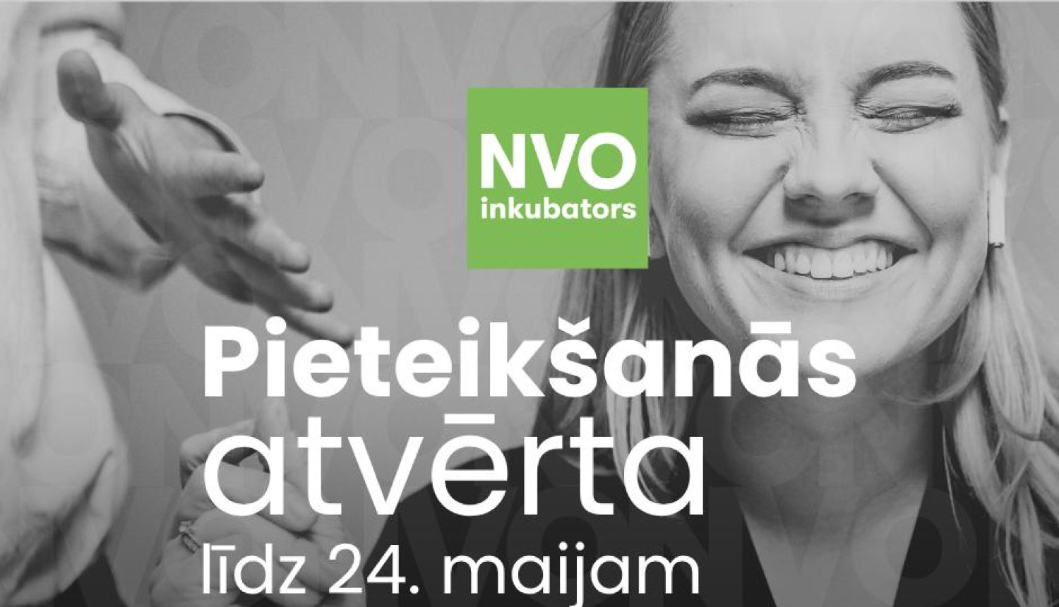 Asociatīvs attēls ar cilvēkiem un teksts: NVO inkubators, Pieteikšanās atvērta līdz 24. maijam