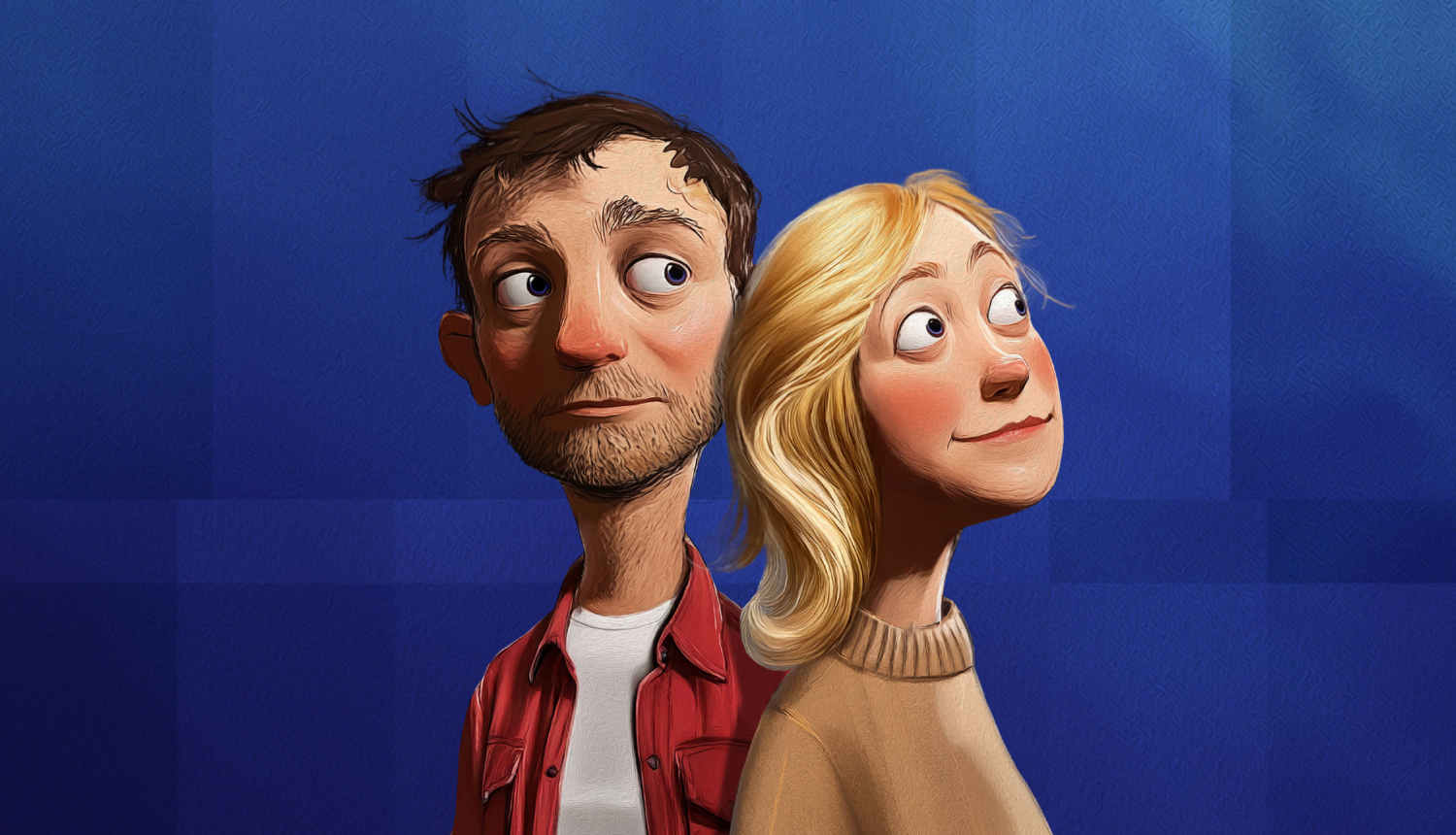 Izrādes publicitātes attēls - divi animēti zīmēti izrādes personāži