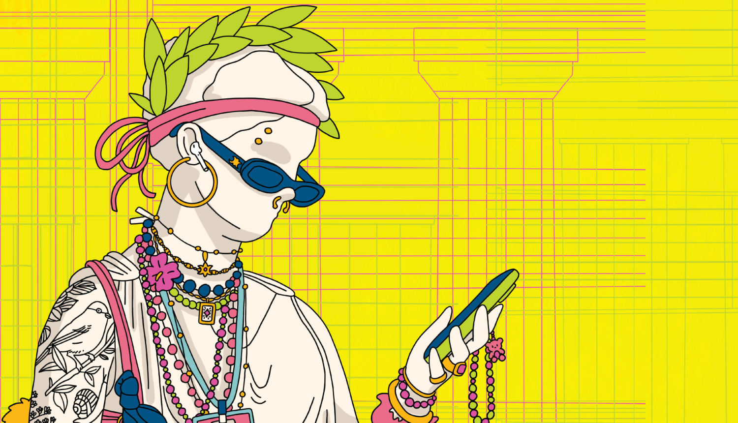 Izrādes publicitātes foto stilizēta grieķu skulptūra mūsdienu pasaulē