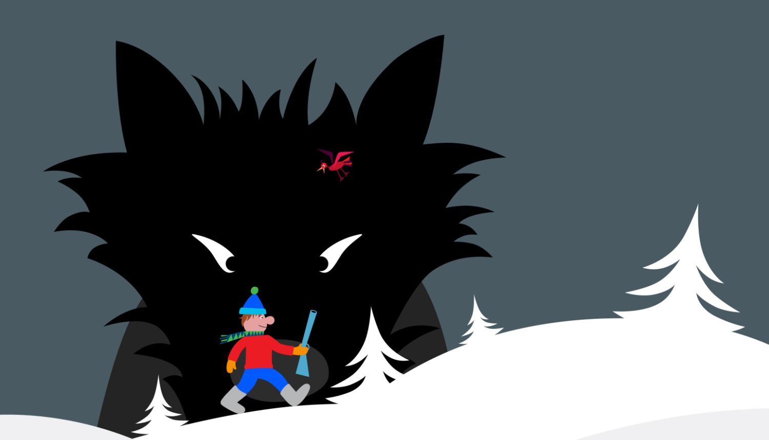 Zīmējums ar zēnu un vilku