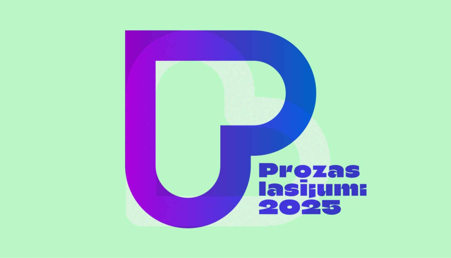 Violetas krāsas apgāztas sirds formas logo ar uzrakstu "Prozas lasījumi 2025"