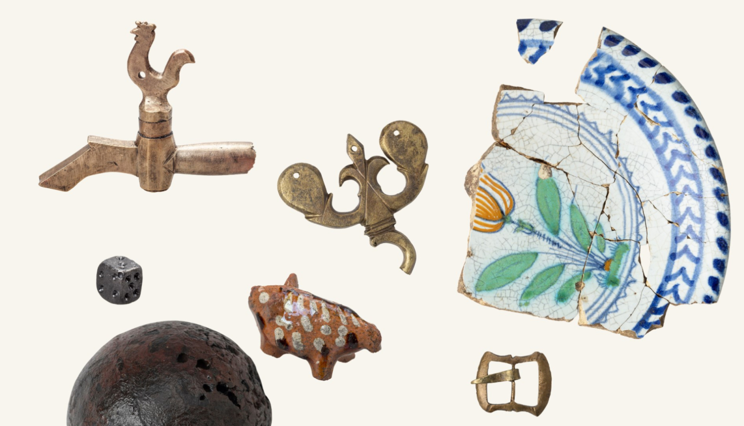 Izstādes “Kobronskansts: arheoloģiskas liecības par zudušo cietoksni Pārdaugavā” tēmas kompozīcija. Foto: M.L.Gredzena (RVKM)