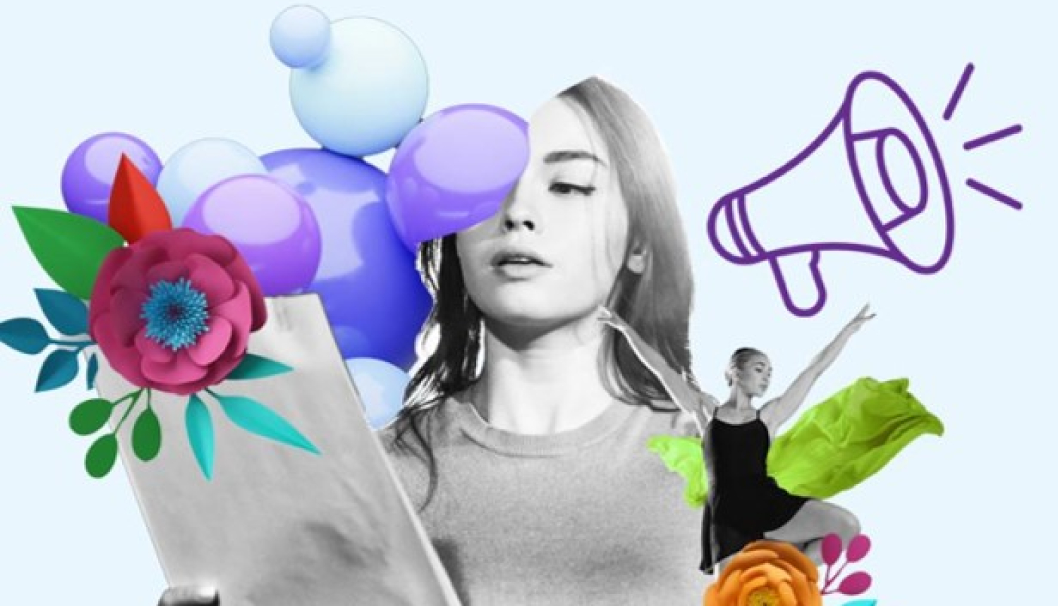 Attēls ar meiteni uz ziedu fona