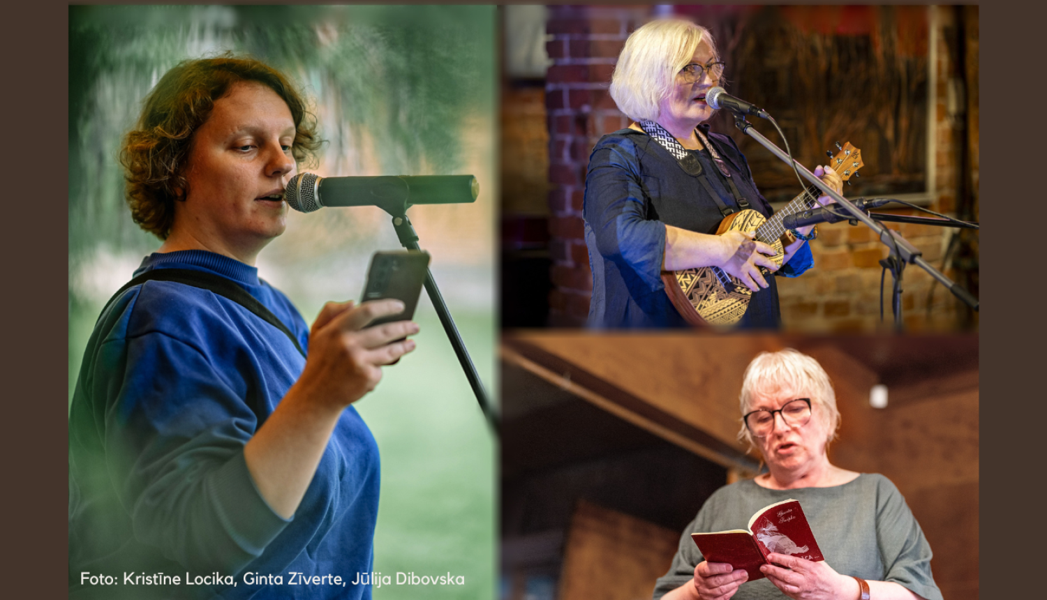 Jana Egle, Liepa Rūce, Gunta Šnipke - kolāža no trīs portretu foto