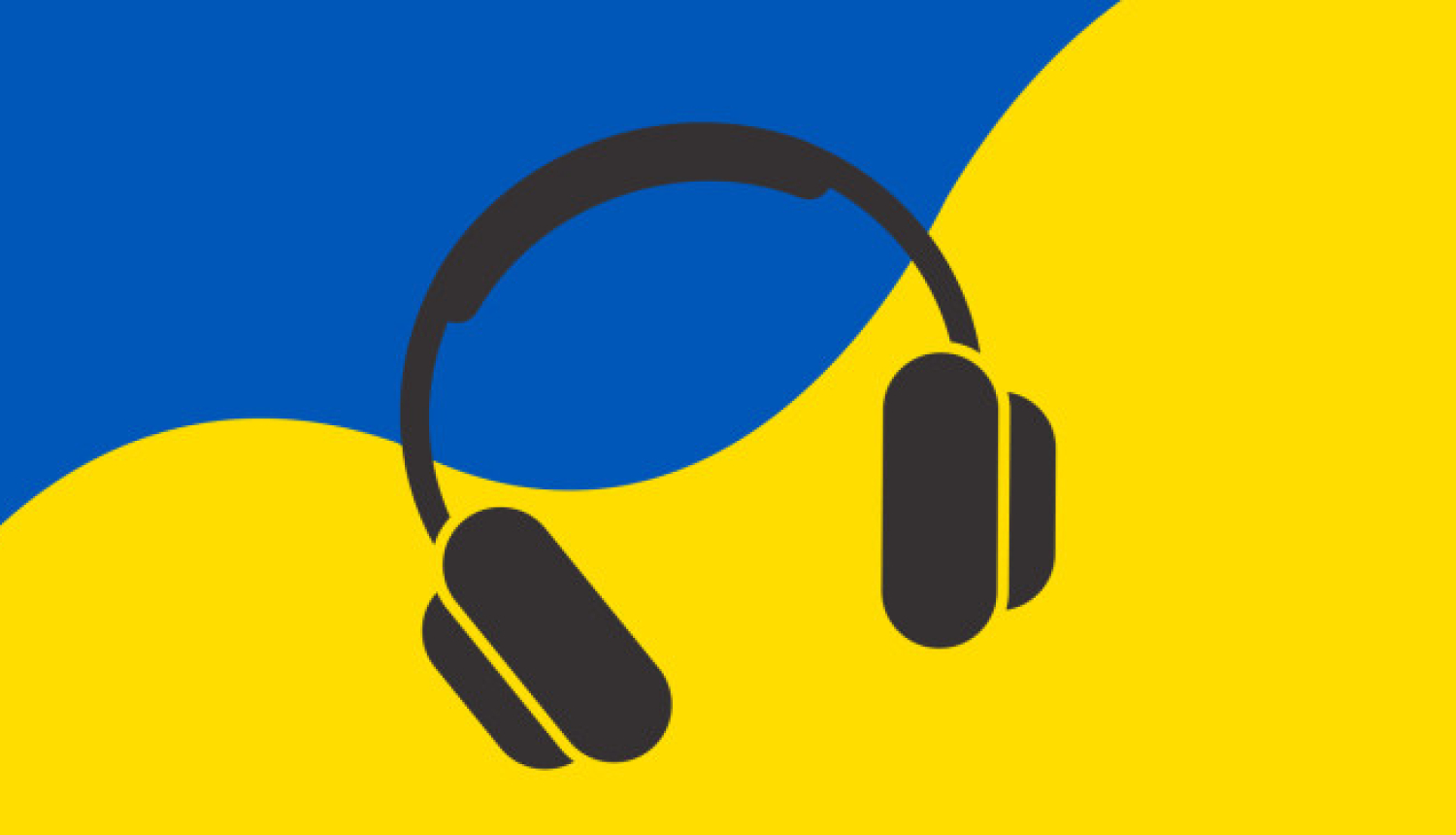 Ukrainas karoga krāsas fons un audio austiņu simbols