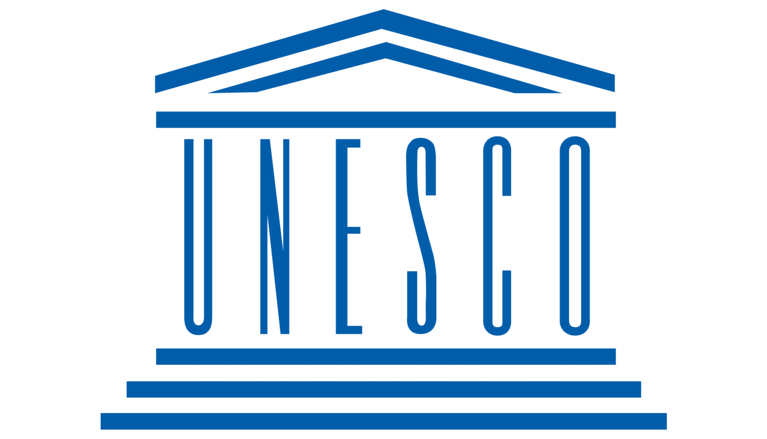 Logotips ar ēkas siluetu un uzrakstu UNESCO