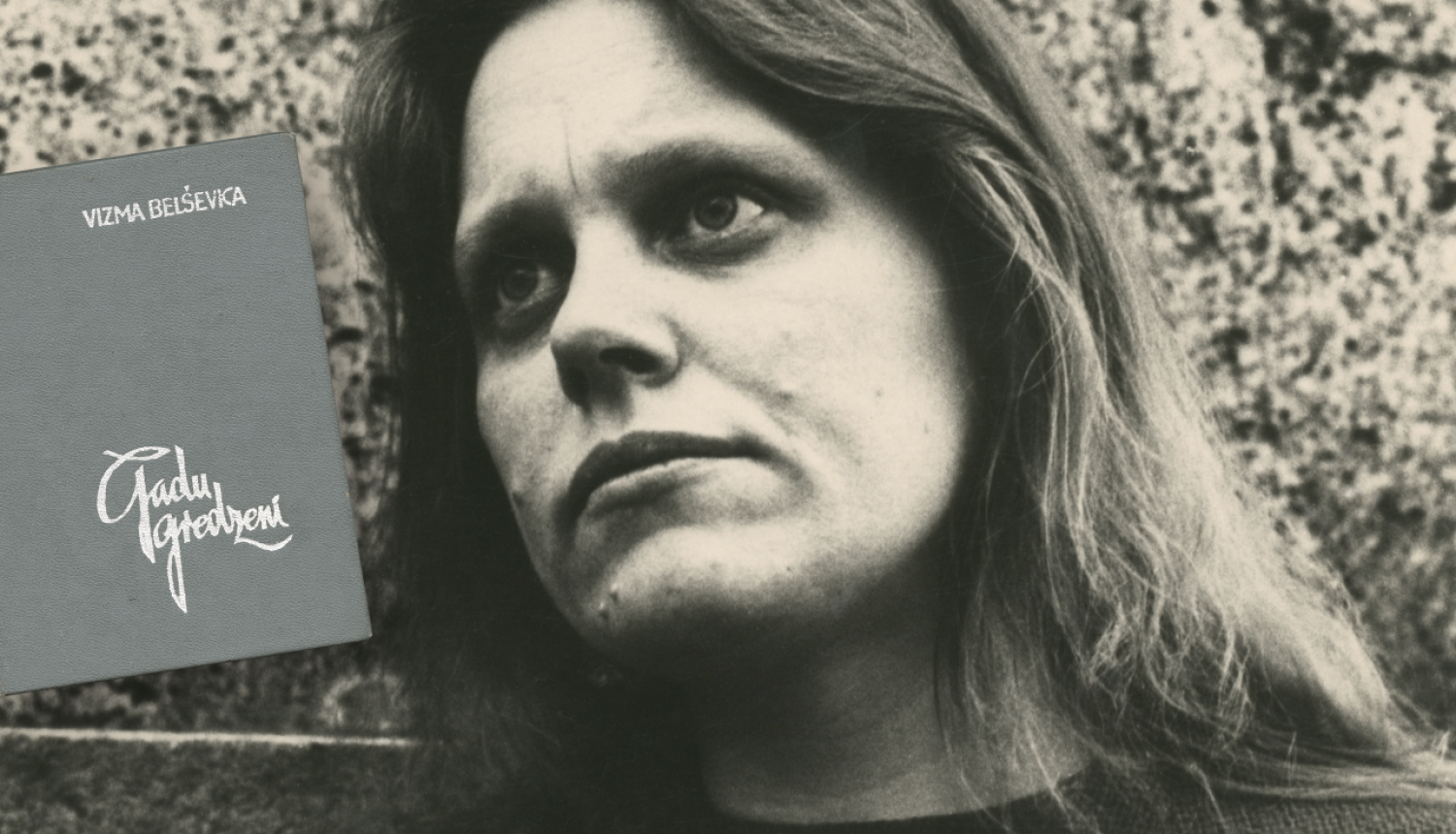 Dzejnieces Vizmas Belševicas portrets un dzejas krājums “Gadu gredzeni”