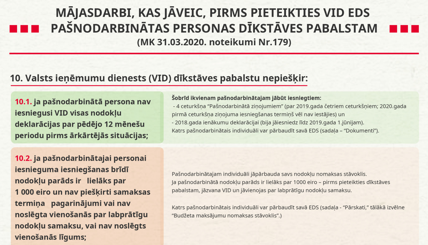 Mājasdarbi, kas jāveic, pirms pieteikties VID EDS pašnodarbinātas personas dīkstāves pabalstam