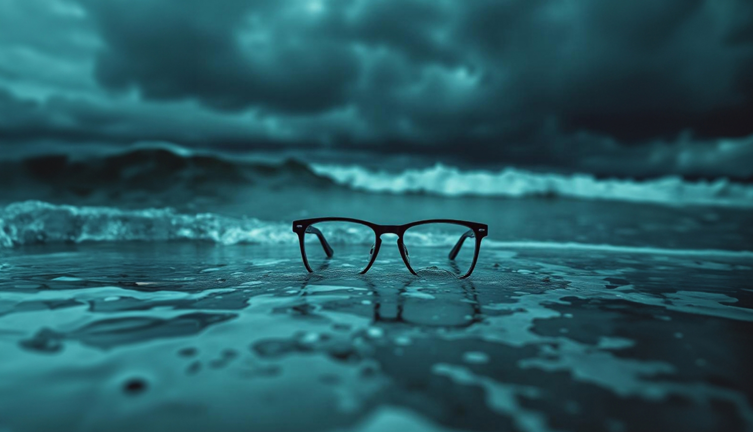 Iestudējuma “Kaids nūteikti atīs” (“Kāds noteikti atnāks”) vizuālais materiāls - brilles jūras krastā