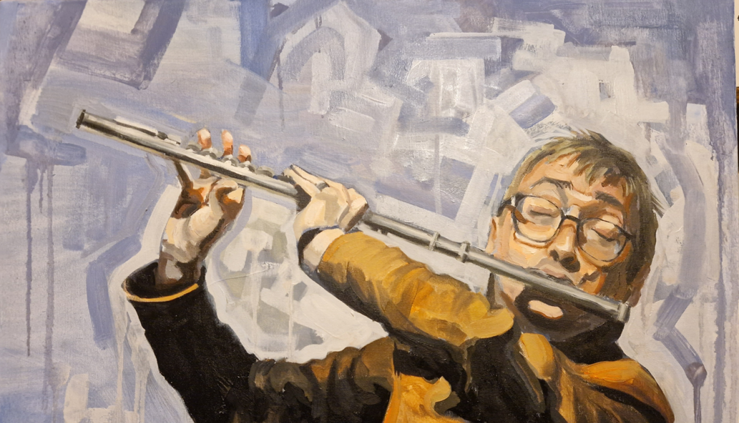 Glezna ar mūziķi, kurš spēlē flautu