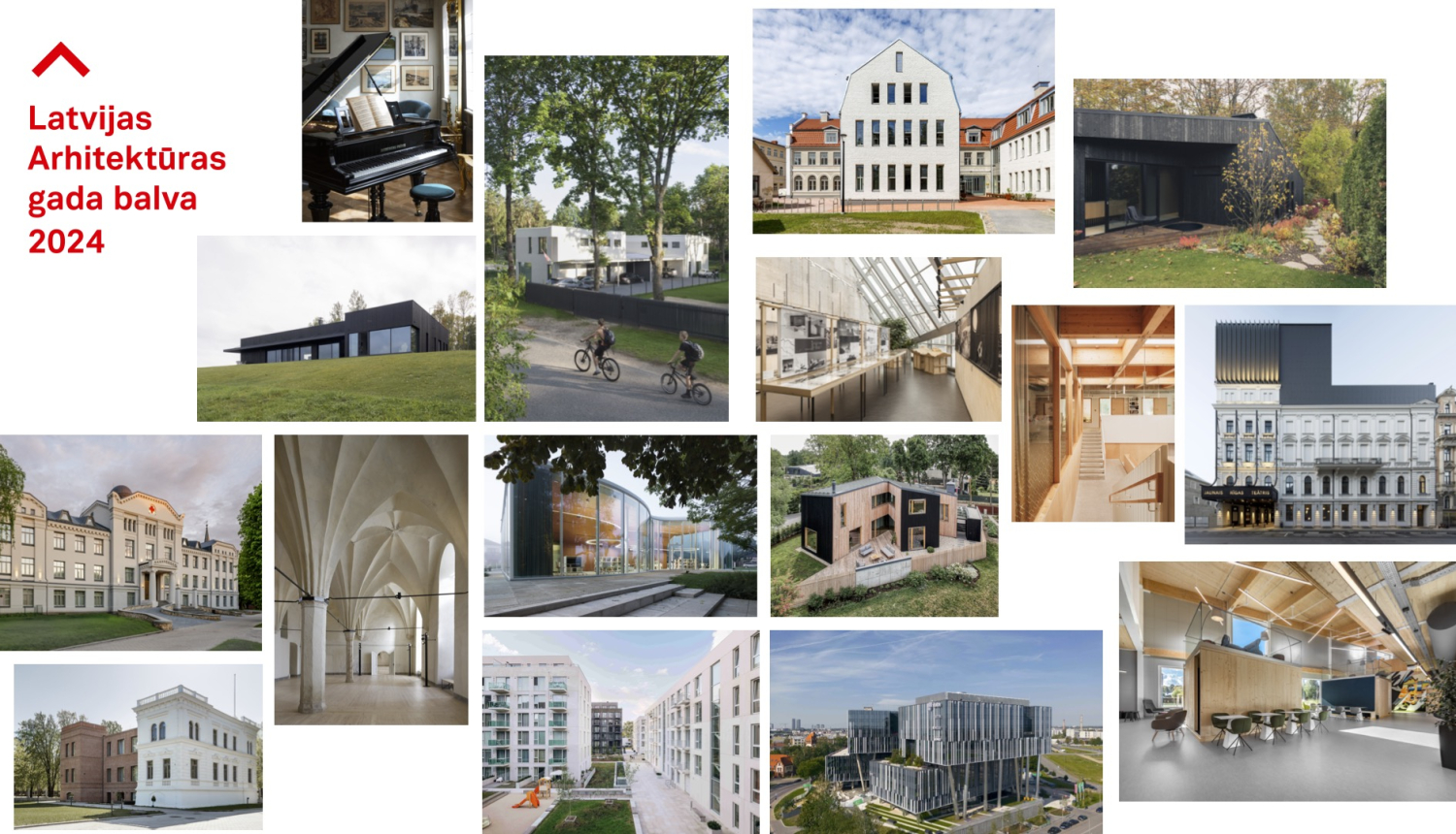 Latvijas Arhitektūras gada balvas 2024 finālisti - kolāža no attēliem