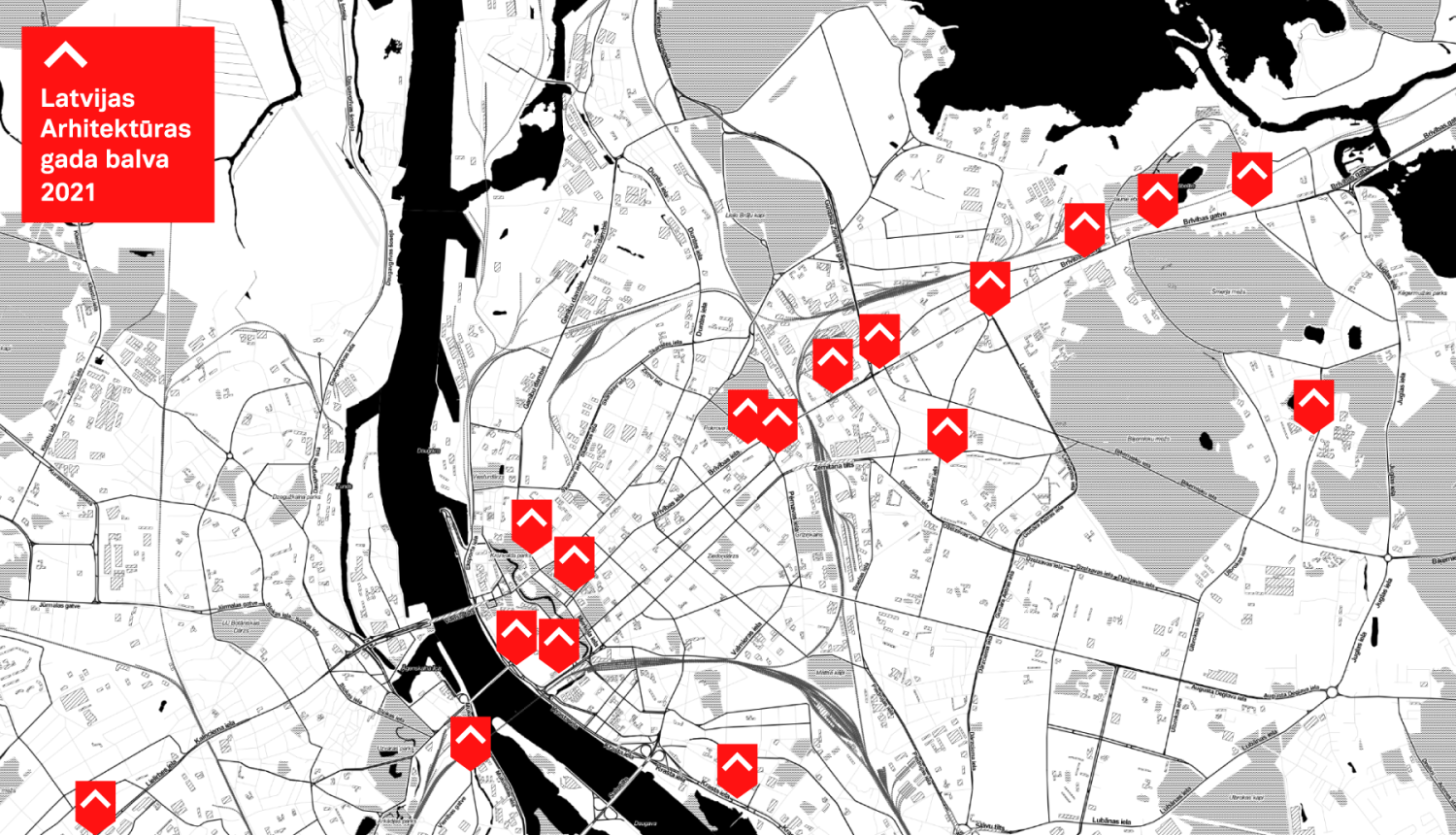 Rīgas karte ar iezīmētiem objektiem