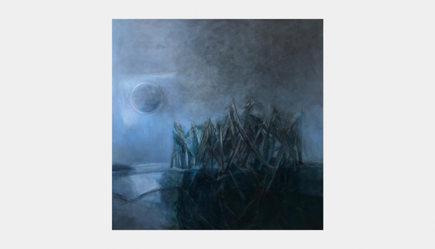 Linda Daņiļevska “21.marta rīts – zudis Kuindži memoriāls”, 2022, audekls, eļļa, 100x100 cm. 