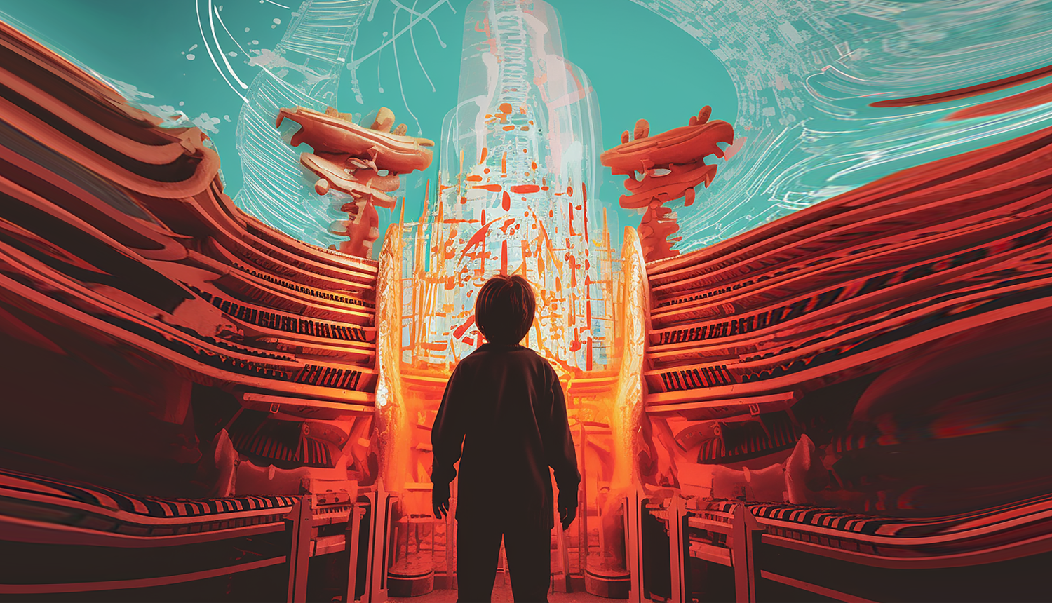 Ilustrācija ar cilvēku centrā