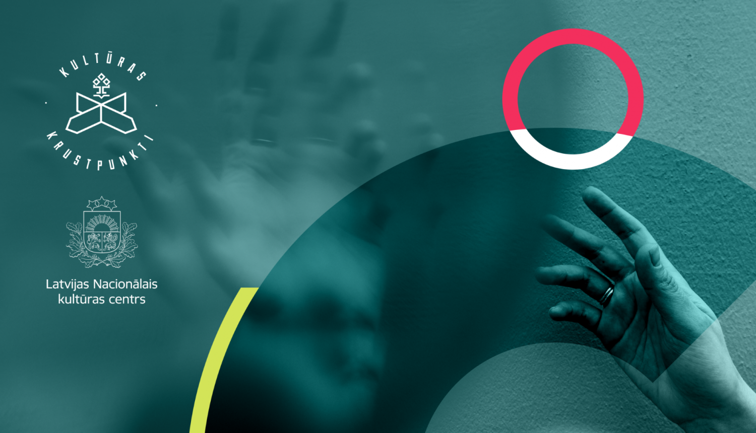 Asociatīvs krāsu laukumu attēls zaļā tonī ar izstieptu plaukstu