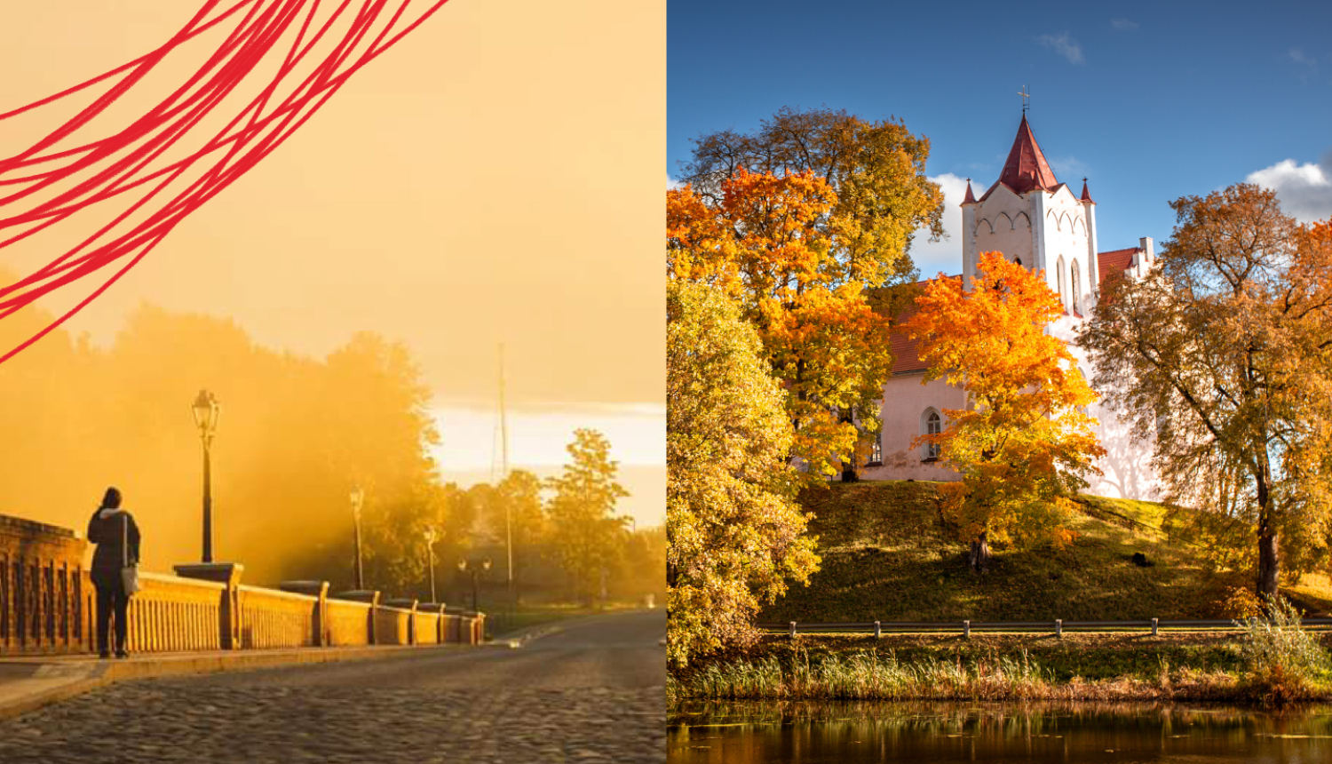 Kolāža no diviem foto - Kuldīgas un Aizputes skats