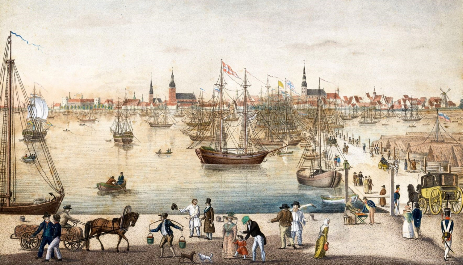 Rīgas panorāma. Pēc 1829. gada litografējis K.F. Hausvalds. RVKM krājums.