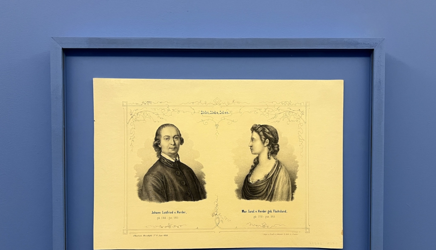 Izstādes “Saderīgi pāri” ekspozīcijas fragments. Johana Gotfrīda Herdera (1744–1803) un Marijas Karolīnes Herderes (1750-1815) portreti. Foto: Marta Laima Gredzena (RVKM).