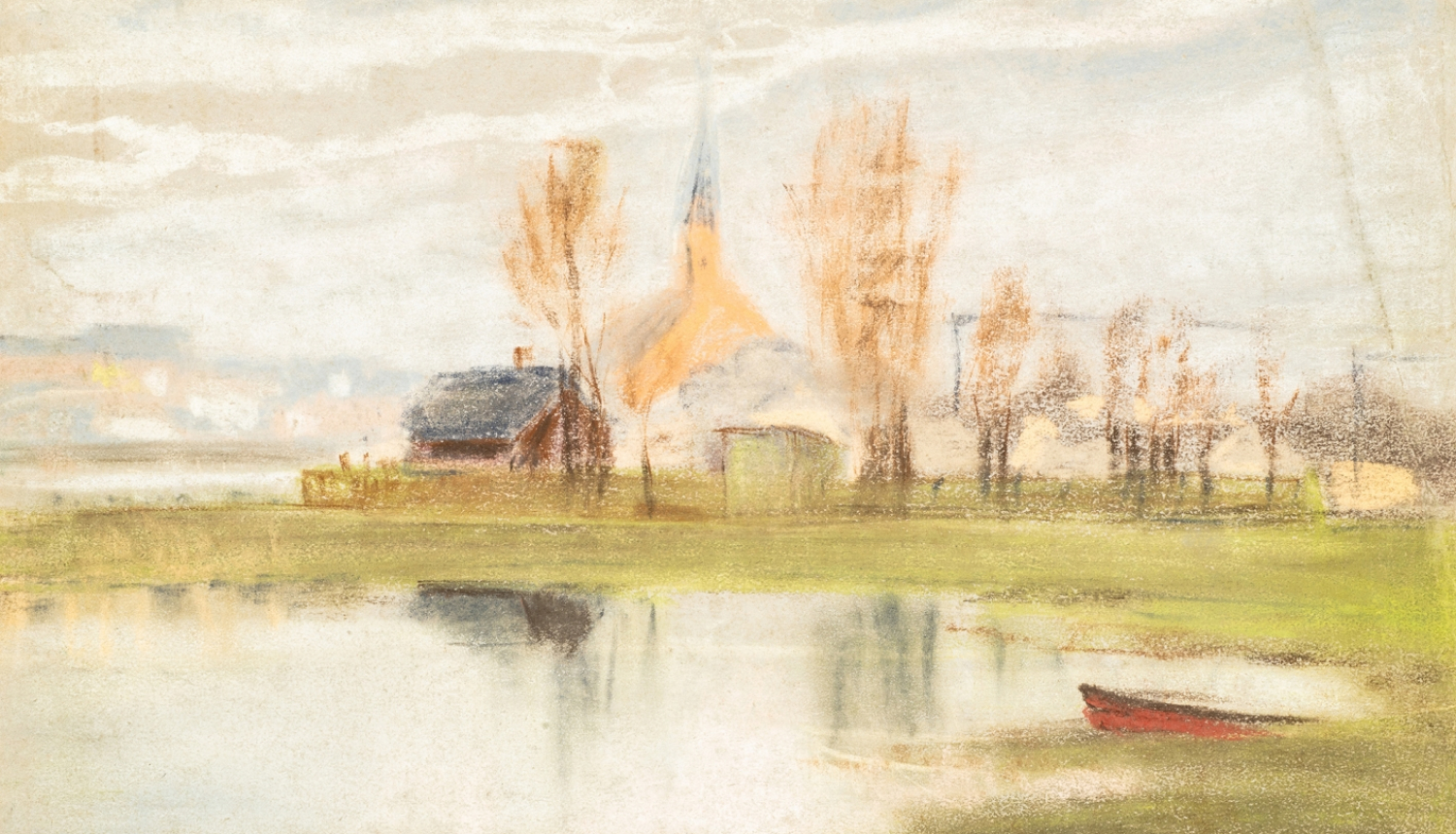 Sarkandaugavas ainava ar Svētās Trīsvienības baznīcu. Miervaldis Ķemers. LNVM krājums