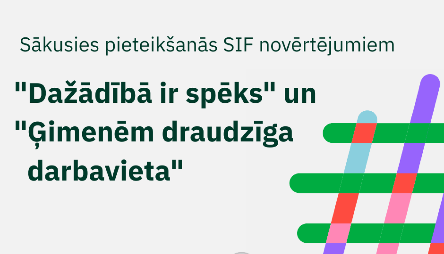 Teksts uz pelēka fona: sākusies pieteikšanās SIF novērtējumiem “Dažādībā ir spēks” un “Ģimenēm draudzīga darbavieta”