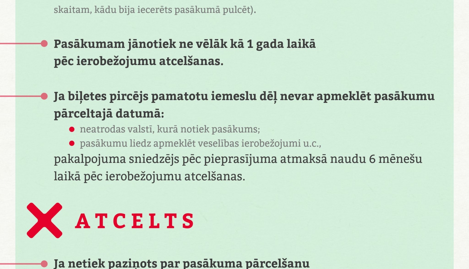 Pārcelto pasākumu norise pēc ārkārtējās situācijas beigām