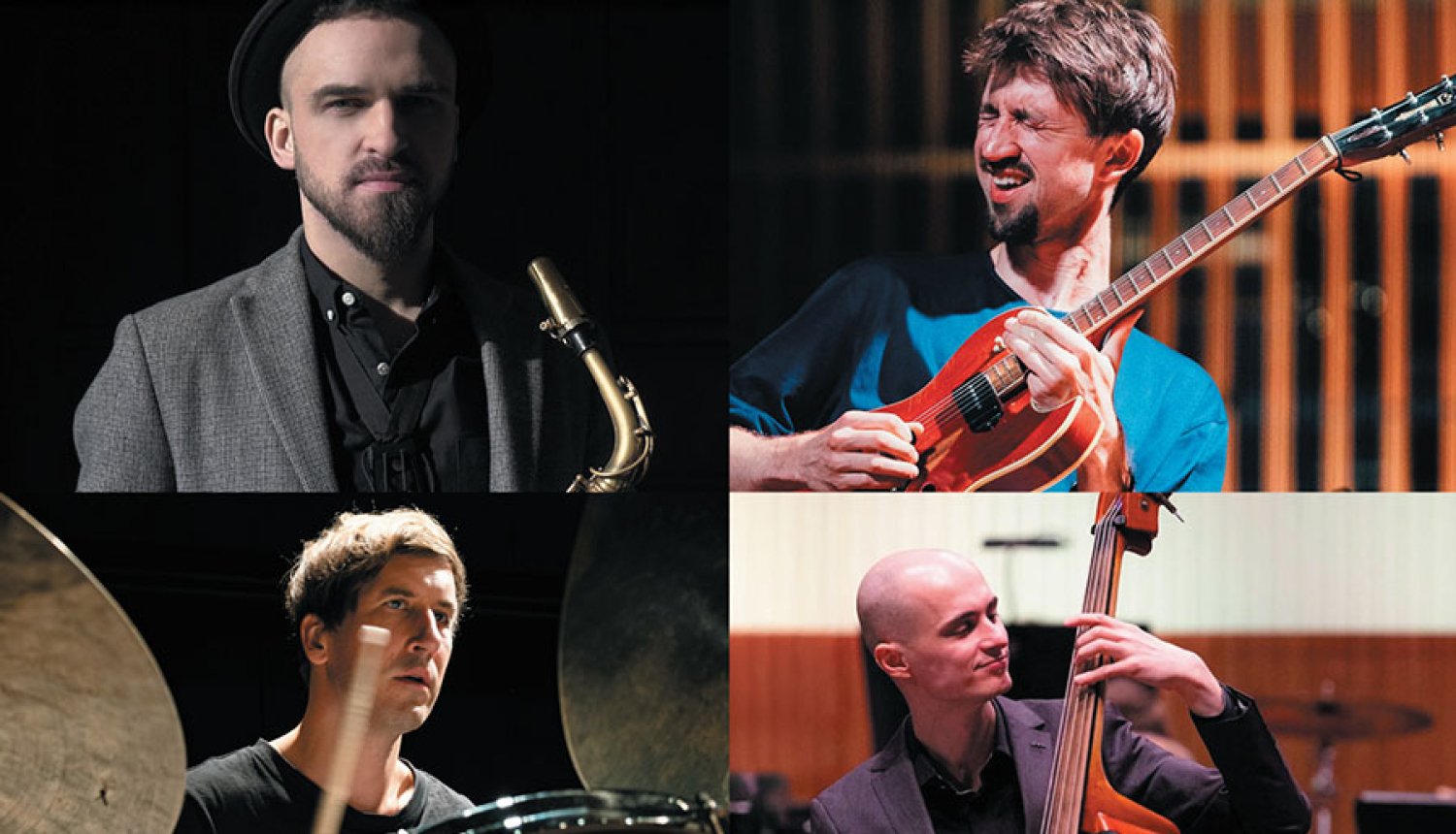 Kolāža no fotogrāfijām - dažādi Latvijas džeza mūziķi