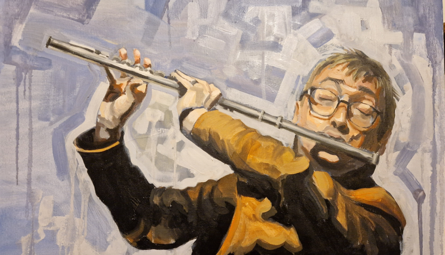 Glezna ar mūziķi, kurš spēlē flautu