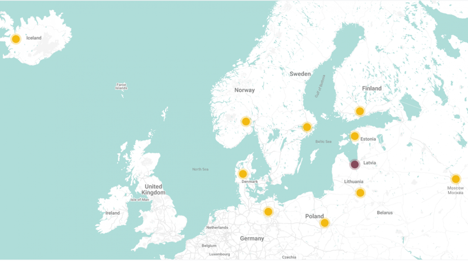 Karte ar Ziemeļu dimensijas kultūras partnerības valstīm