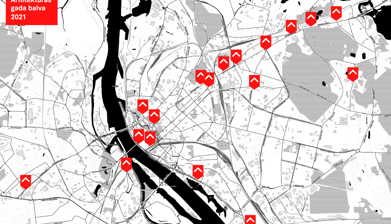 Rīgas karte ar iezīmētiem objektiem