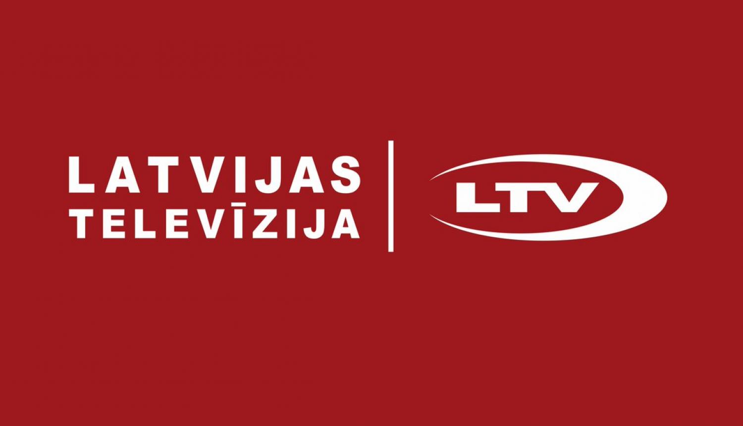 Latvijas Televīzijas logotips baltā krāsā uz sarkana fona