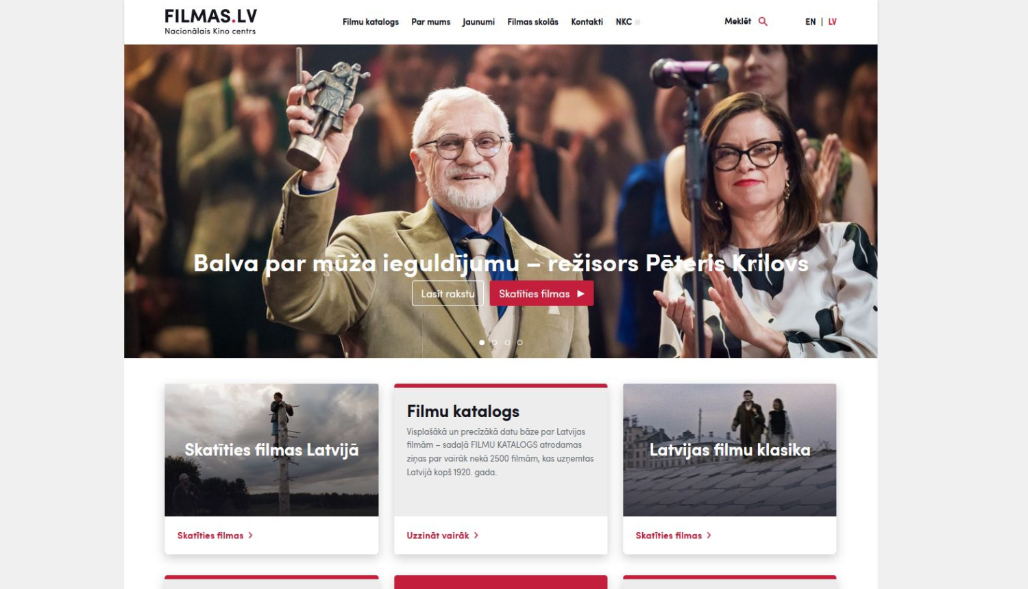 Portāla filmas.lv sākumlapas ekrānskats
