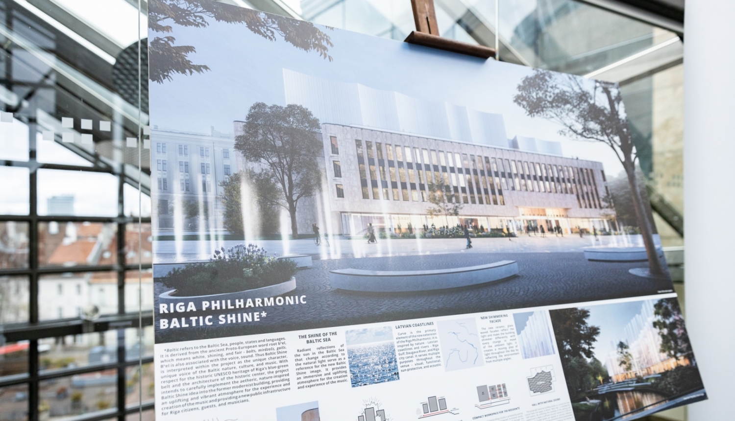 Rīgas Filharmonijas (Nacionālās koncertzāles) nākotnes vizualizācija uz planšetes mediju pasākumā, foto: Oskars Artūrs Upenieks
