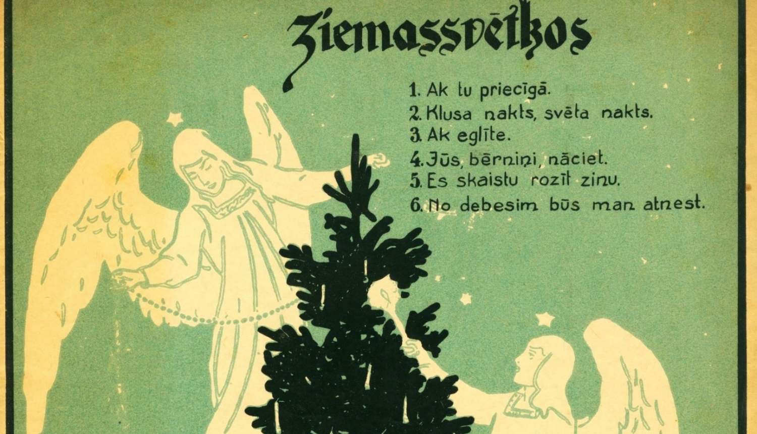 Nošu krājuma “Ziemassvētkos” titullapas fragments. Izdevniecība “Harmonija”, Rīgā, 1941. gads. Rīgas vēstures un kuģniecības muzeja krājums.