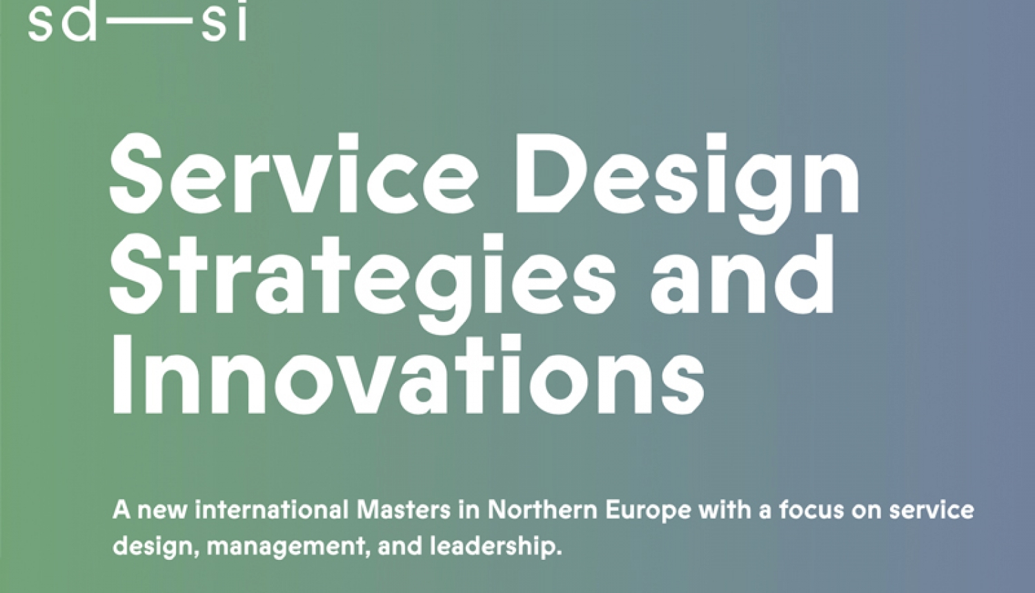 Uzraksts "Service Design Strategies and Innovations" uz zaļa un zila fona